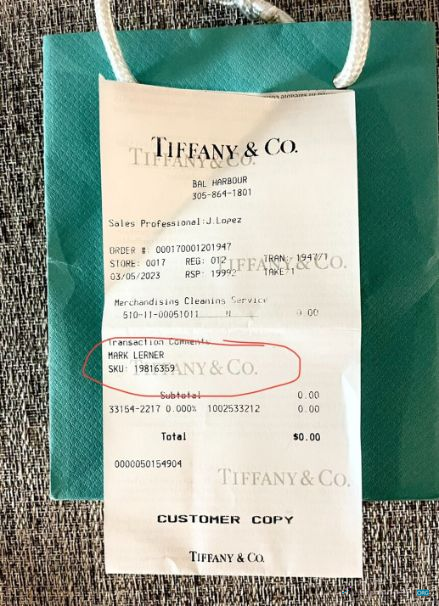 Download Tiffany & Co design house receipt Photoshop template